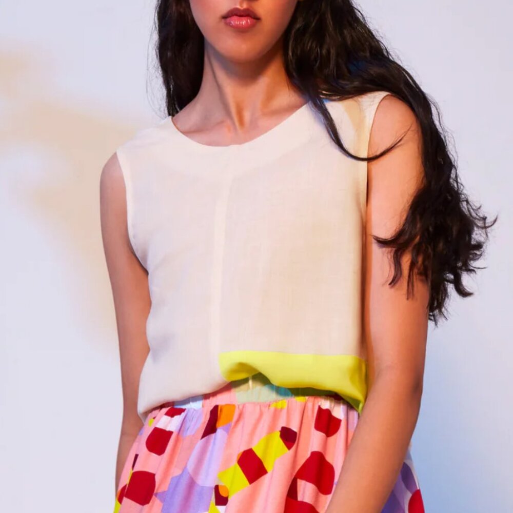 Reversible Ivory and citron linen tank top